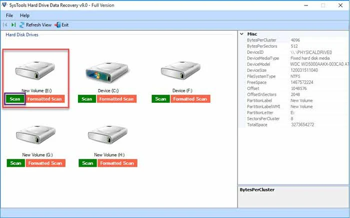 Then, select the Partition from which your data lost and hit on scan Then, select the Partition from which your data lost and hit on scan
