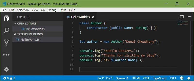 Write the TypeScript code inside Visual Studio Code Write the TypeScript code inside Visual Studio Code
