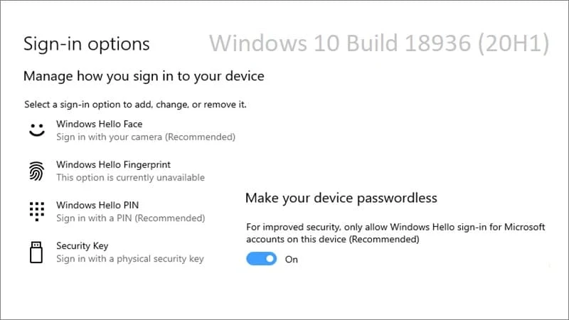 Microsoft adds new password less sign-in experience to improve security in Windows 10 Build 18936 (20H1) Microsoft adds new password less sign-in experience to improve security in Windows 10 Build 18936 (20H1)
