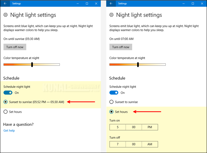 How to configure the Windows 10 'Night Light' settings? (www.kunal-chowdhury.com) How to configure the Windows 10 'Night Light' settings? (www.kunal-chowdhury.com)