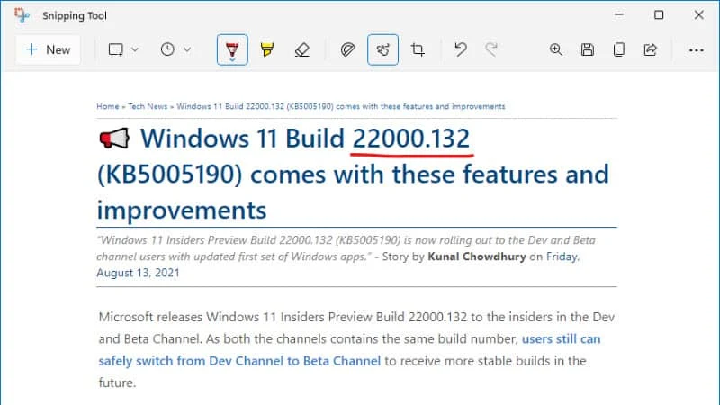 The new Snipping Tool design of Windows 11 The new Snipping Tool design of Windows 11